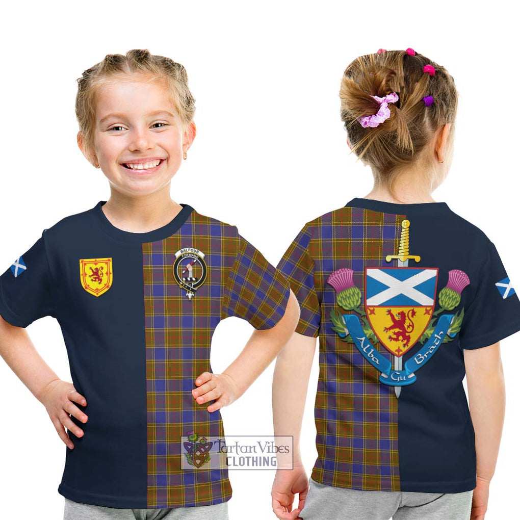 Tartan Vibes Clothing Balfour Modern Tartan Kid T-Shirt with Scottish Lion Royal Arm Half Style