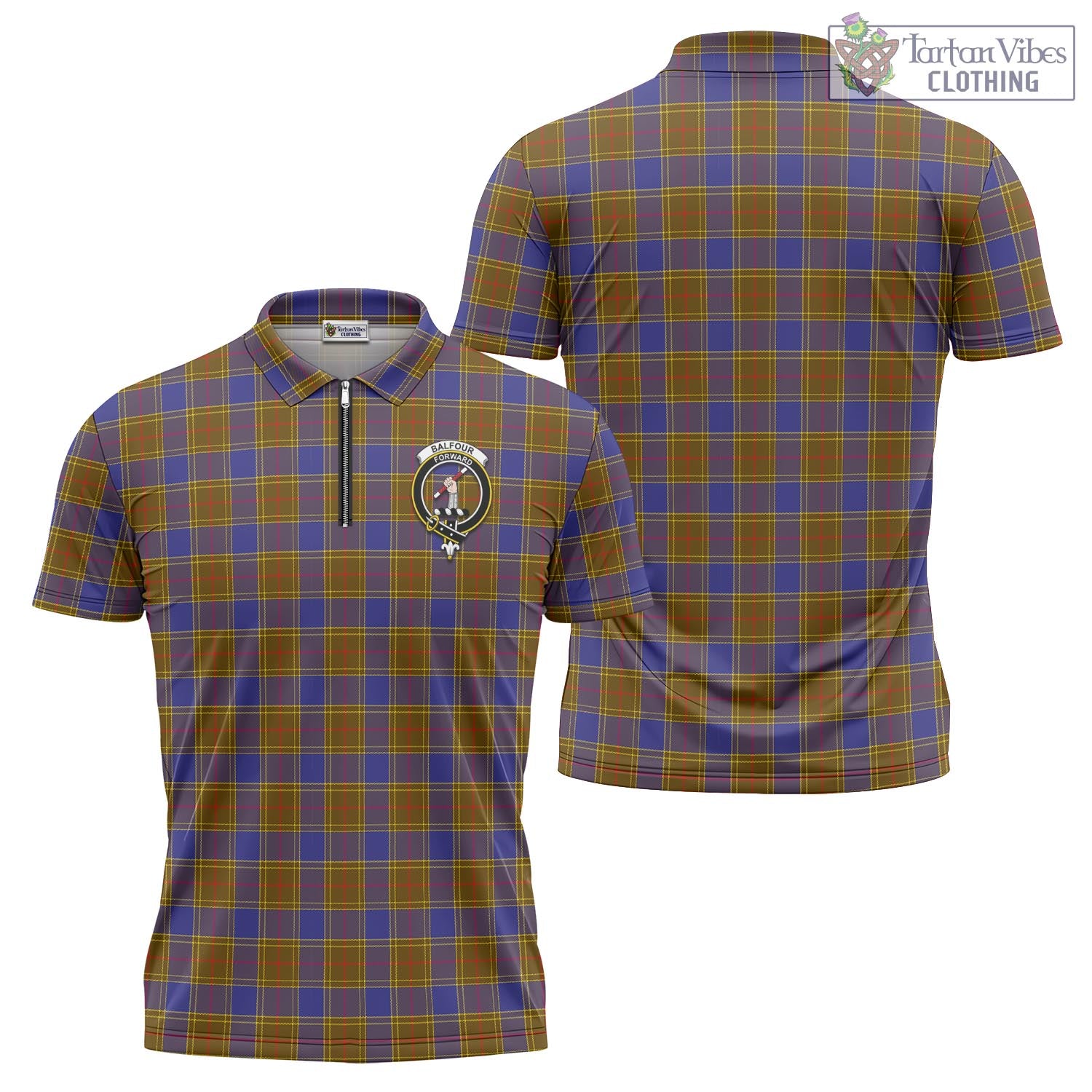 Tartan Vibes Clothing Balfour Modern Tartan Zipper Polo Shirt with Family Crest