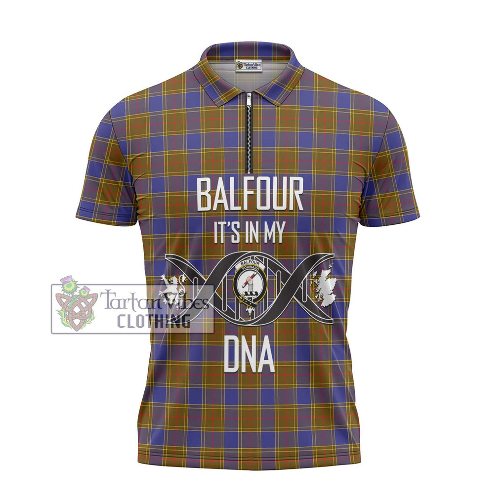 Balfour Tartan Zipper Polo Shirt with Family Crest DNA In Me Style - Tartanvibesclothing Shop