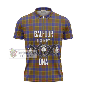 Balfour Tartan Zipper Polo Shirt with Family Crest DNA In Me Style