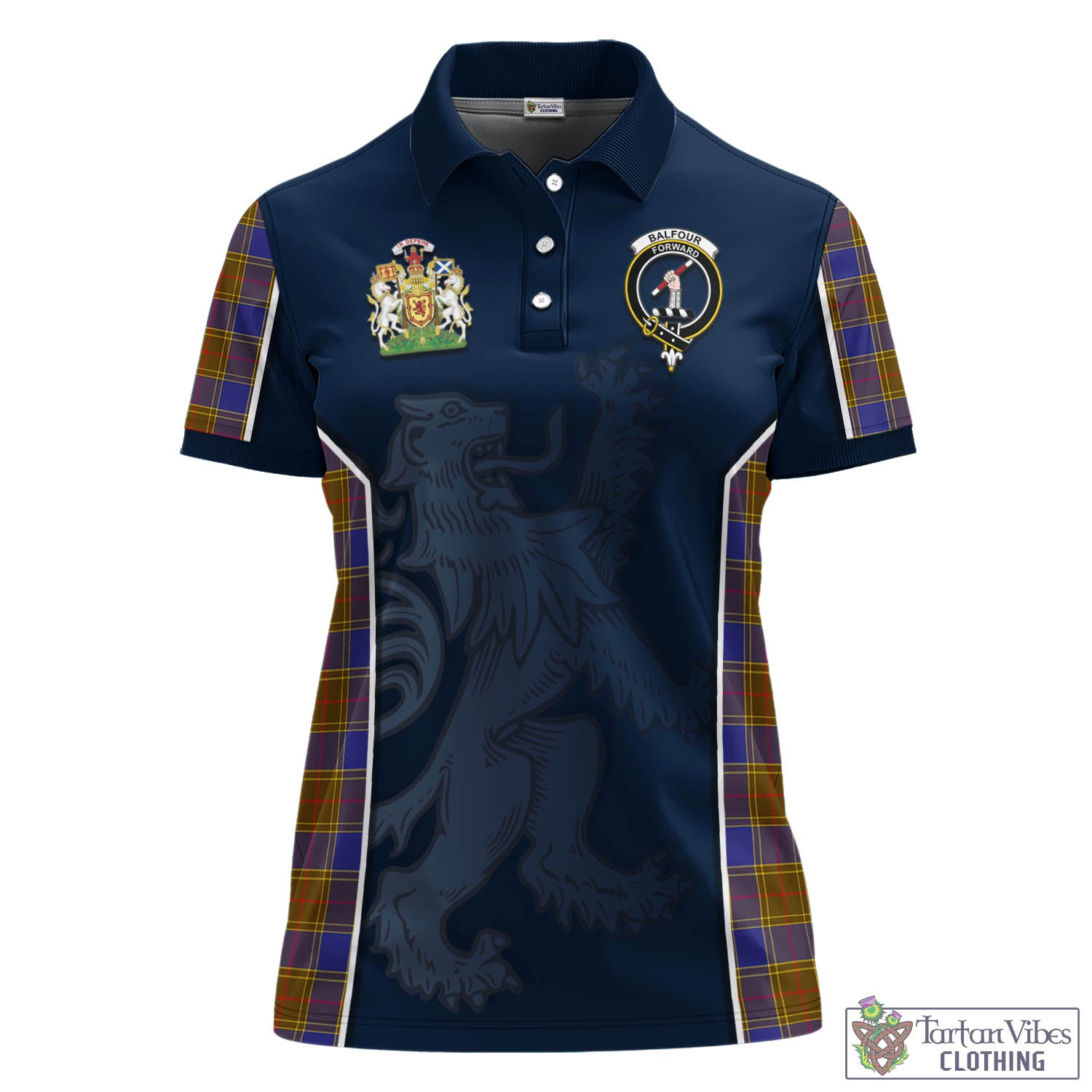 Tartan Vibes Clothing Balfour Modern Tartan Women's Polo Shirt with Family Crest and Lion Rampant Vibes Sport Style