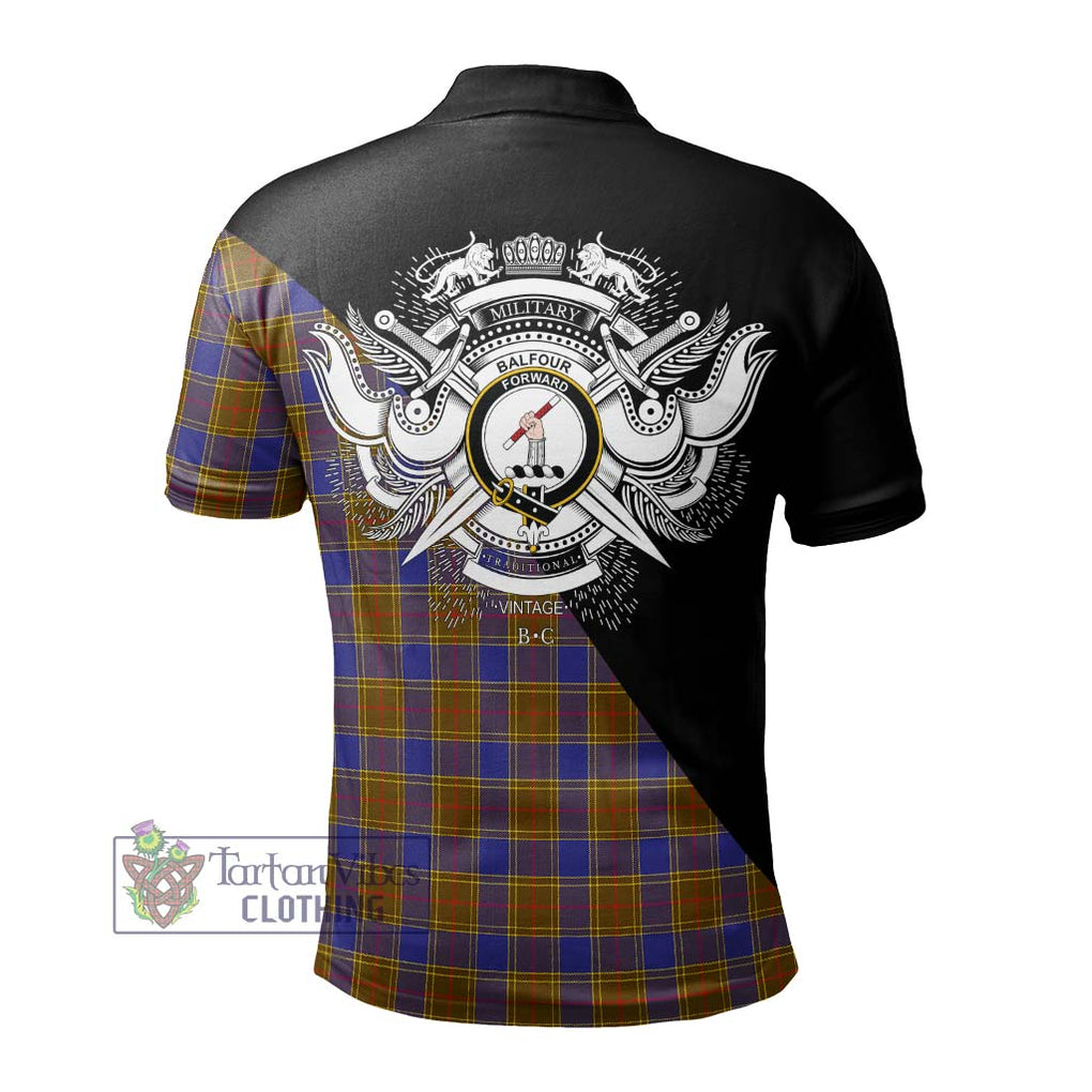 Balfour Tartan Polo Shirt with Family Crest and Military Logo Style - Tartanvibesclothing Shop