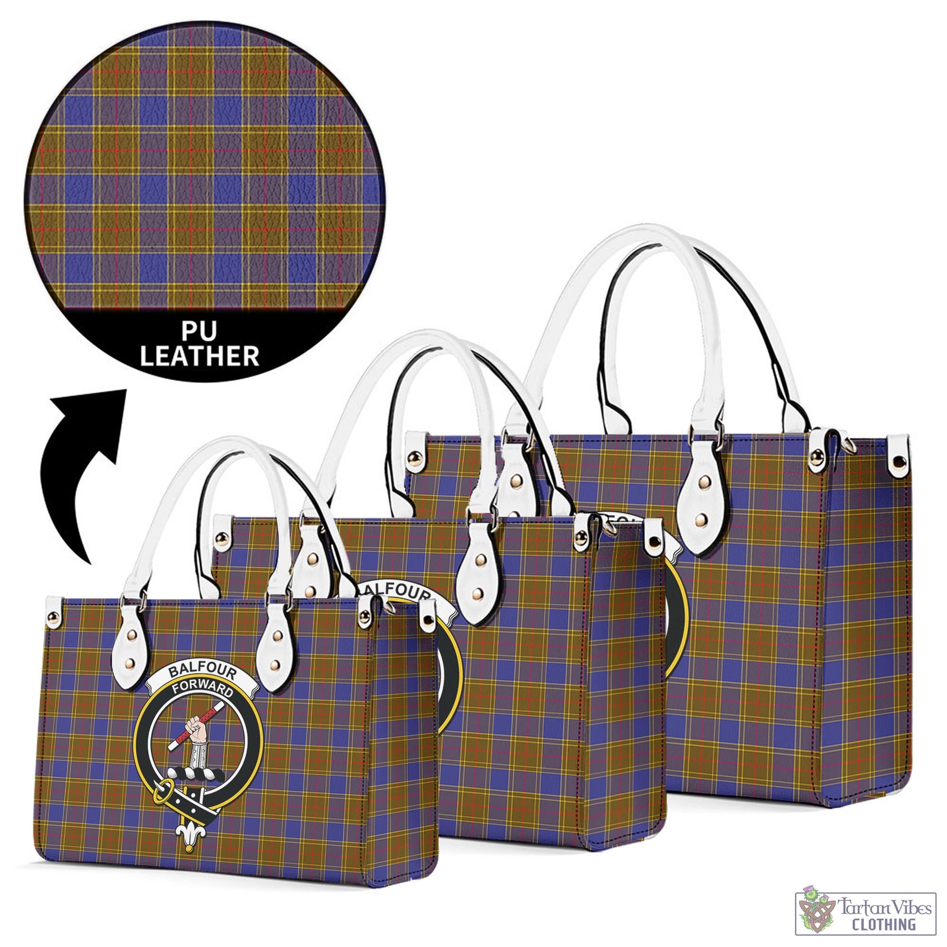 Tartan Vibes Clothing Balfour Modern Tartan Luxury Leather Handbags with Family Crest