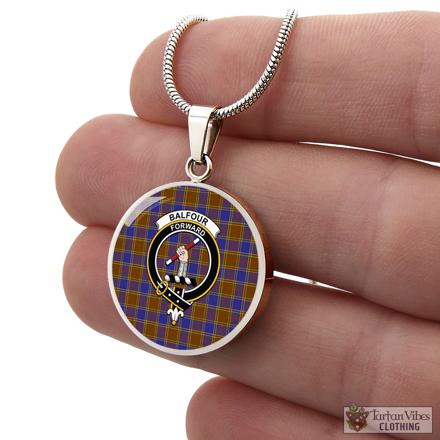 Tartan Vibes Clothing Balfour Modern Tartan Circle Necklace with Family Crest