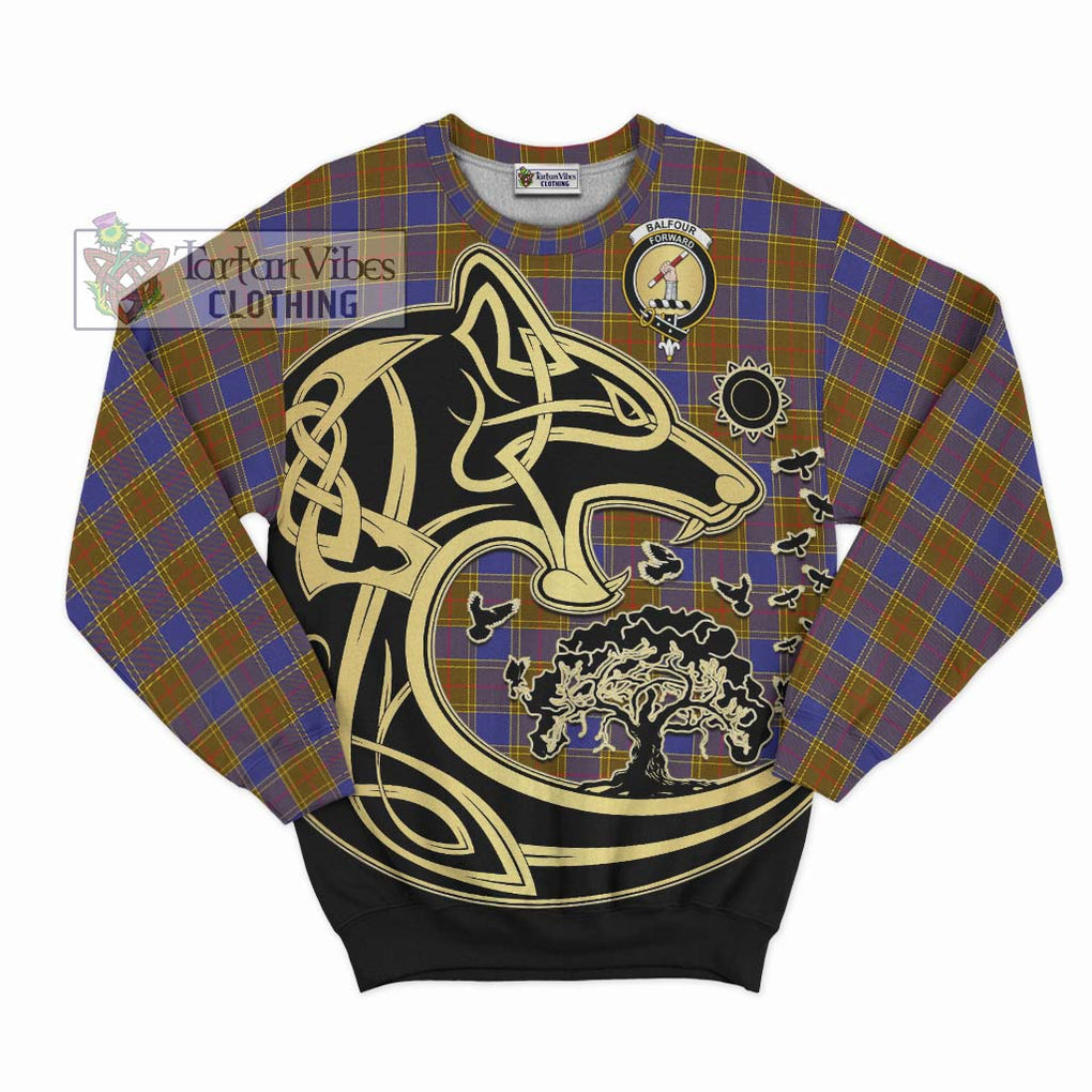 Balfour Tartan Sweatshirt with Family Crest Celtic Wolf Style - Tartan Vibes Clothing