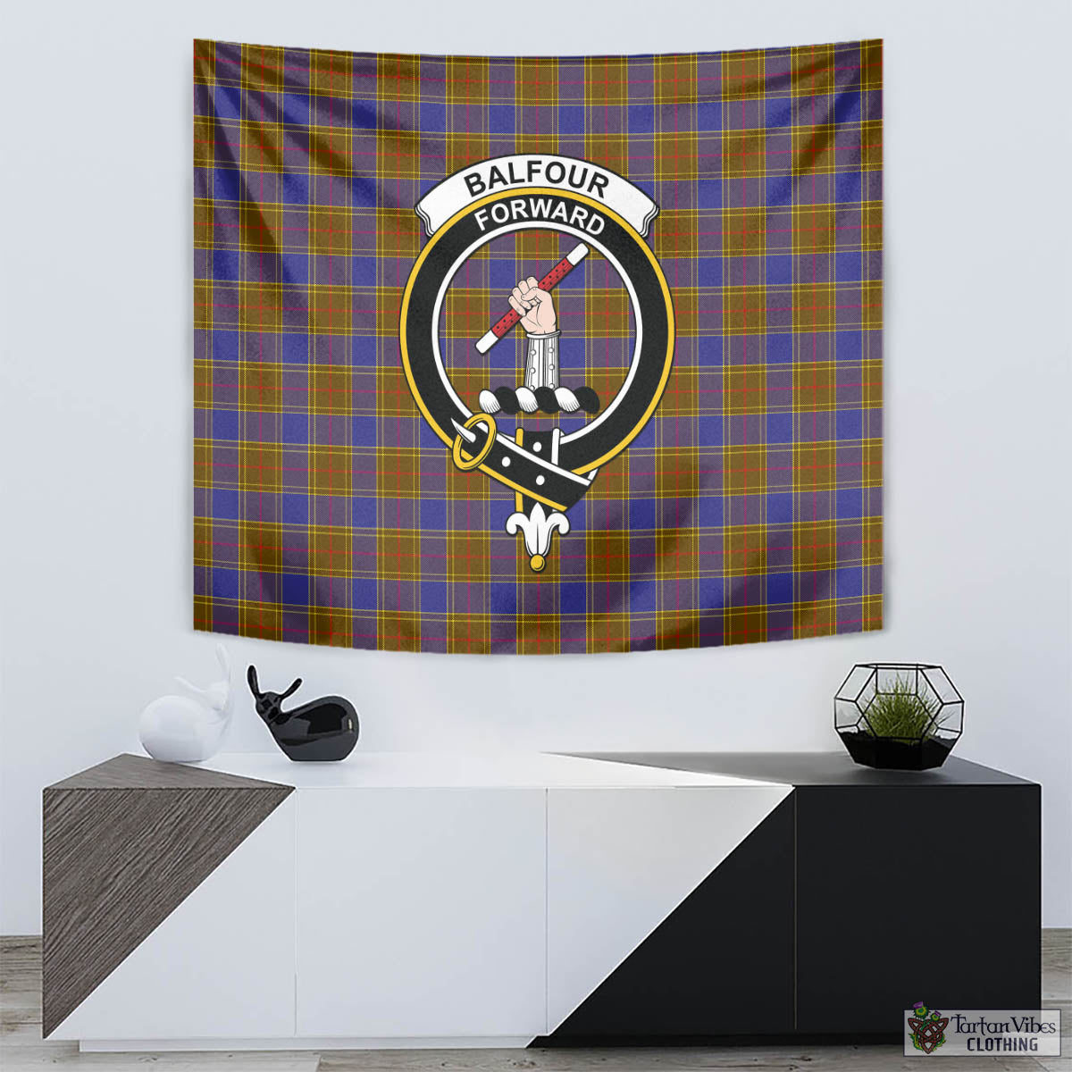 Tartan Vibes Clothing Balfour Modern Tartan Tapestry Wall Hanging and Home Decor for Room with Family Crest