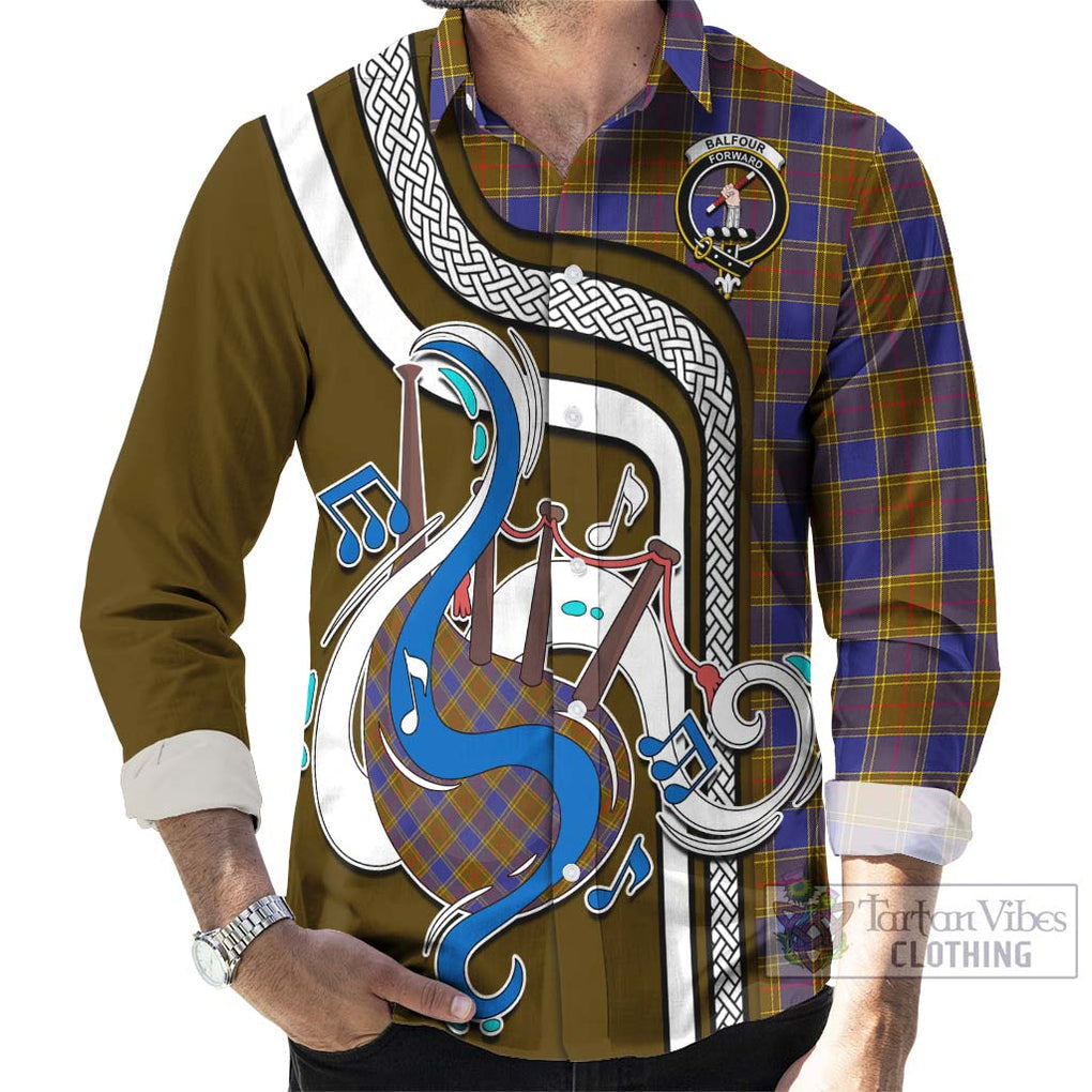 Balfour Tartan Long Sleeve Button Shirt with Epic Bagpipe Style - Tartanvibesclothing Shop