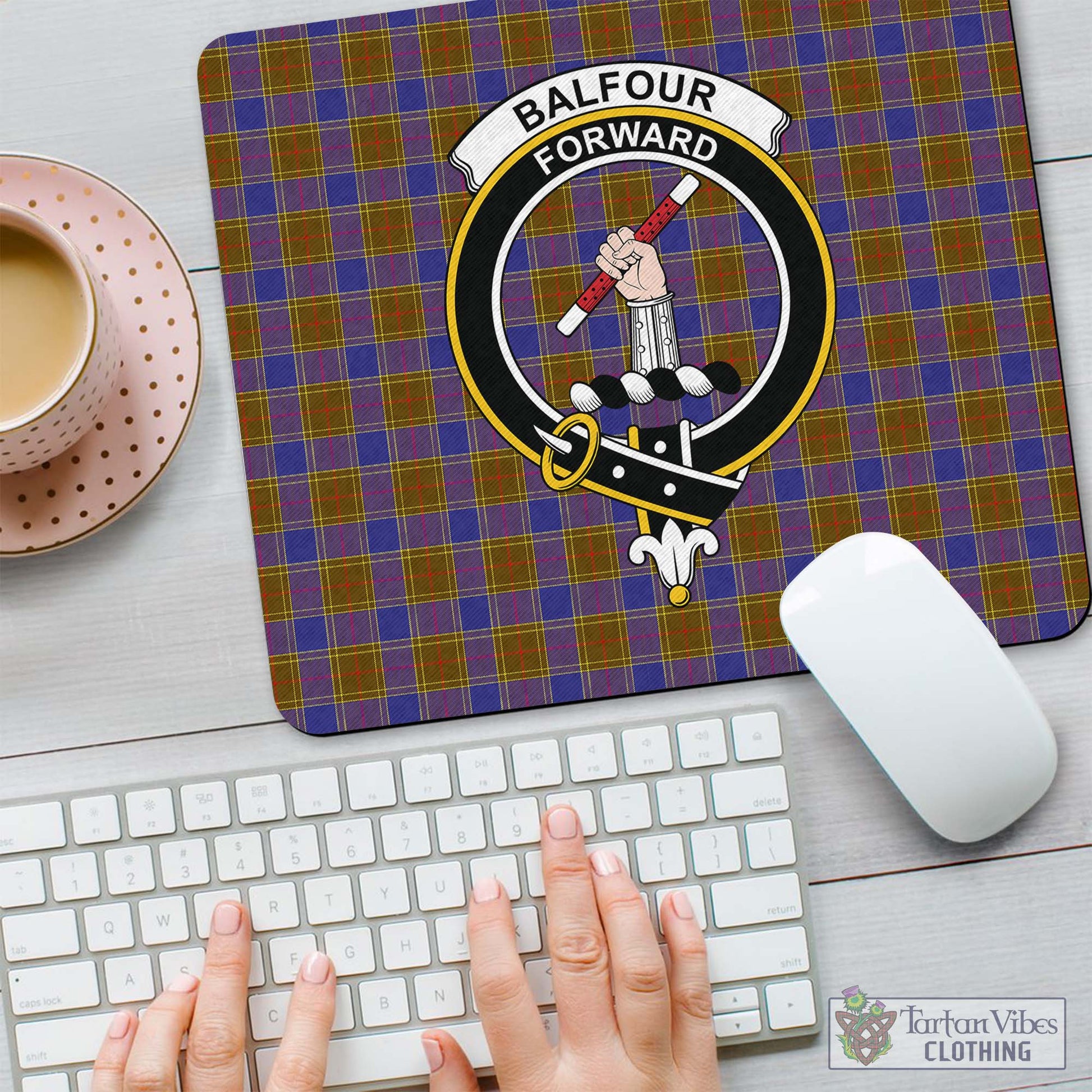 Tartan Vibes Clothing Balfour Modern Tartan Mouse Pad with Family Crest