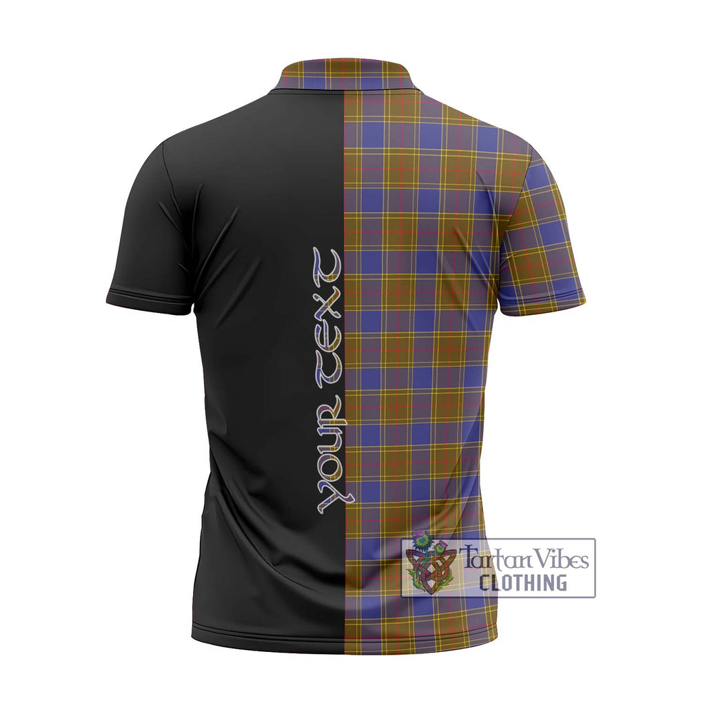 Balfour Tartan Zipper Polo Shirt with Family Crest and Half Of Me Style - Tartanvibesclothing Shop