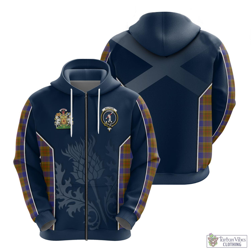 Tartan Vibes Clothing Balfour Modern Tartan Hoodie with Family Crest and Scottish Thistle Vibes Sport Style