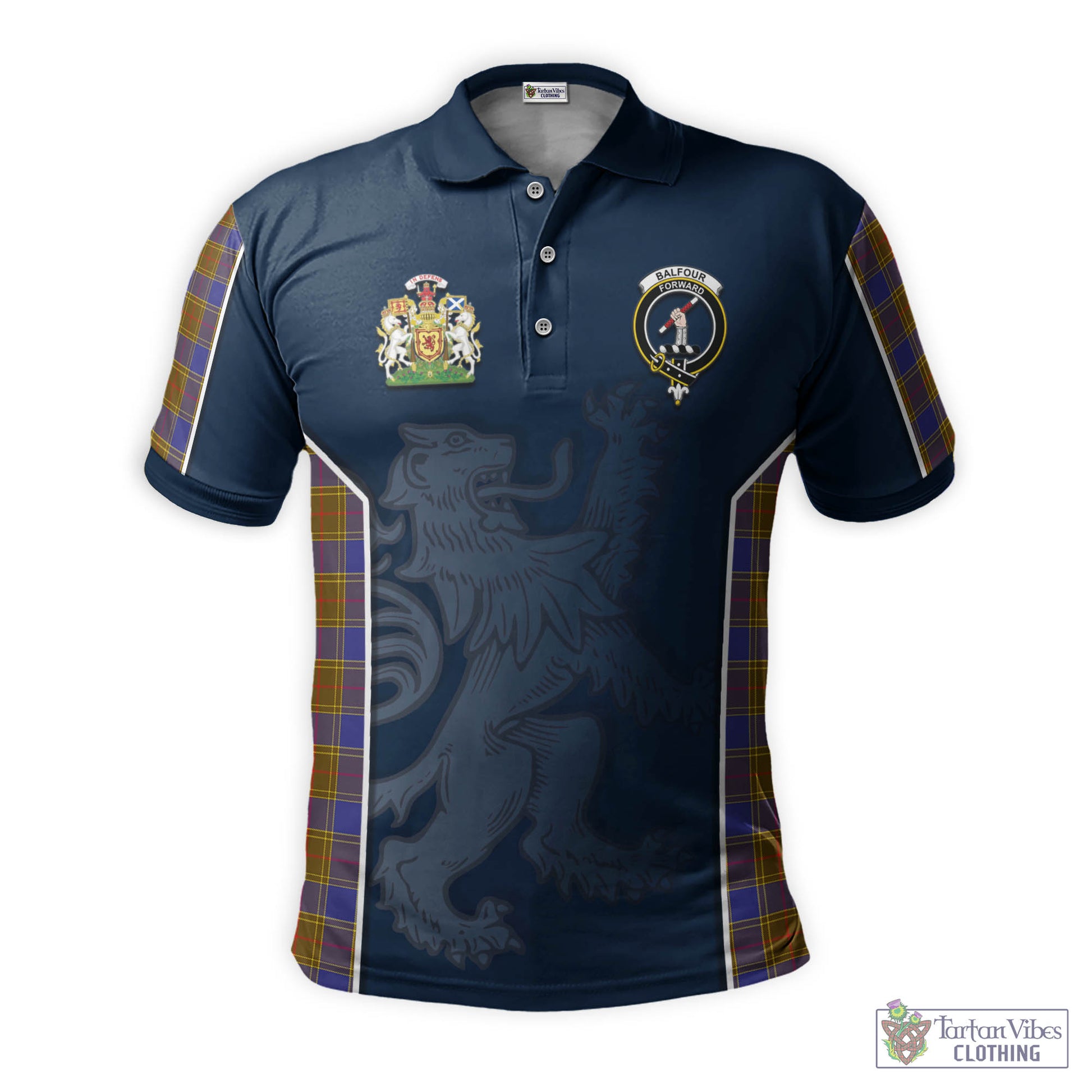 Tartan Vibes Clothing Balfour Modern Tartan Men's Polo Shirt with Family Crest and Lion Rampant Vibes Sport Style