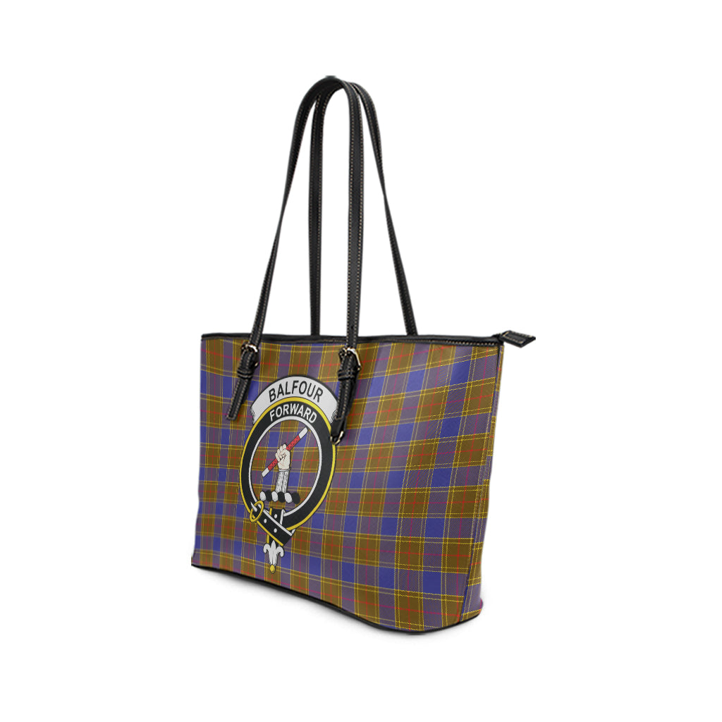 Balfour Modern Tartan Leather Tote Bag with Family Crest - Tartanvibesclothing