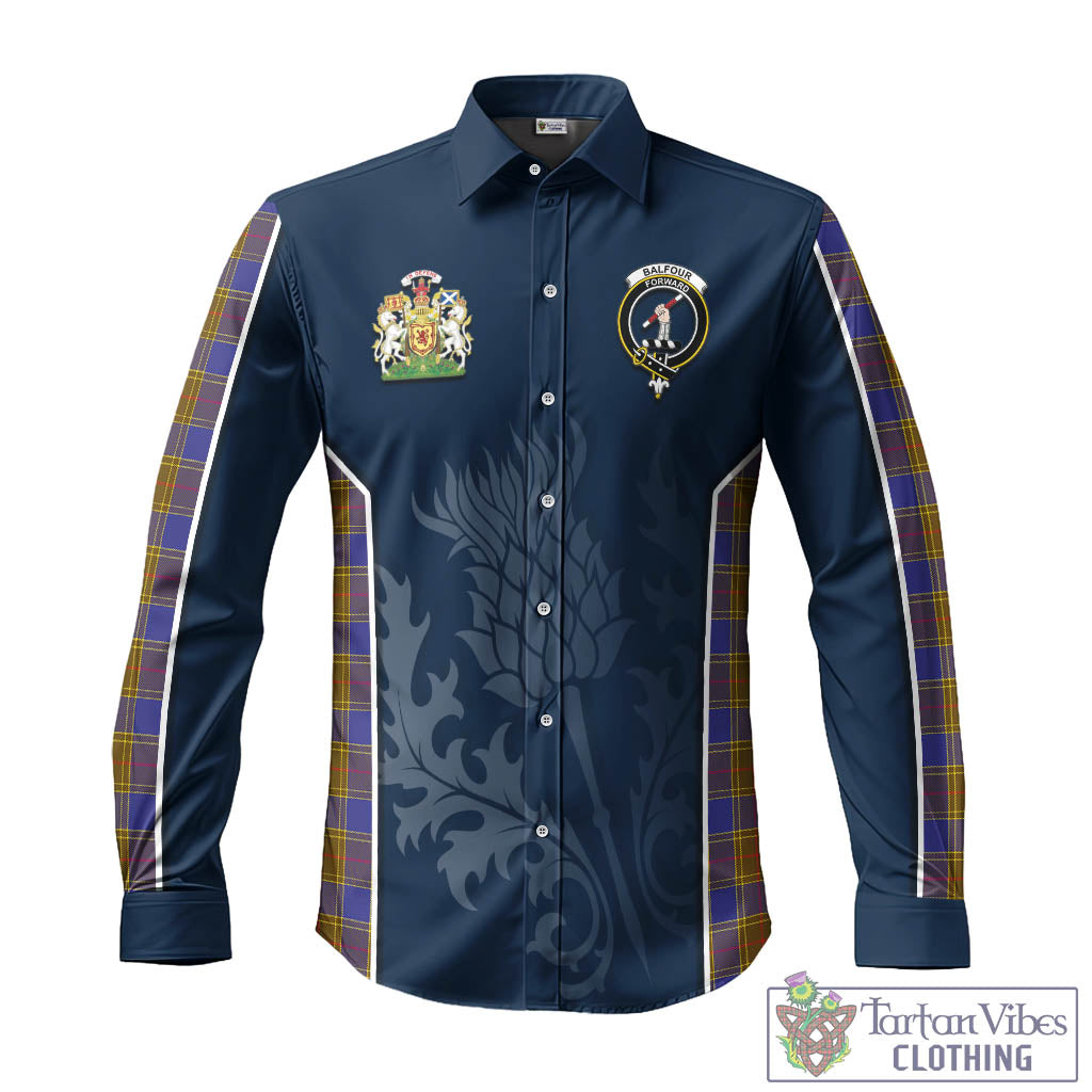 Tartan Vibes Clothing Balfour Modern Tartan Long Sleeve Button Up Shirt with Family Crest and Scottish Thistle Vibes Sport Style