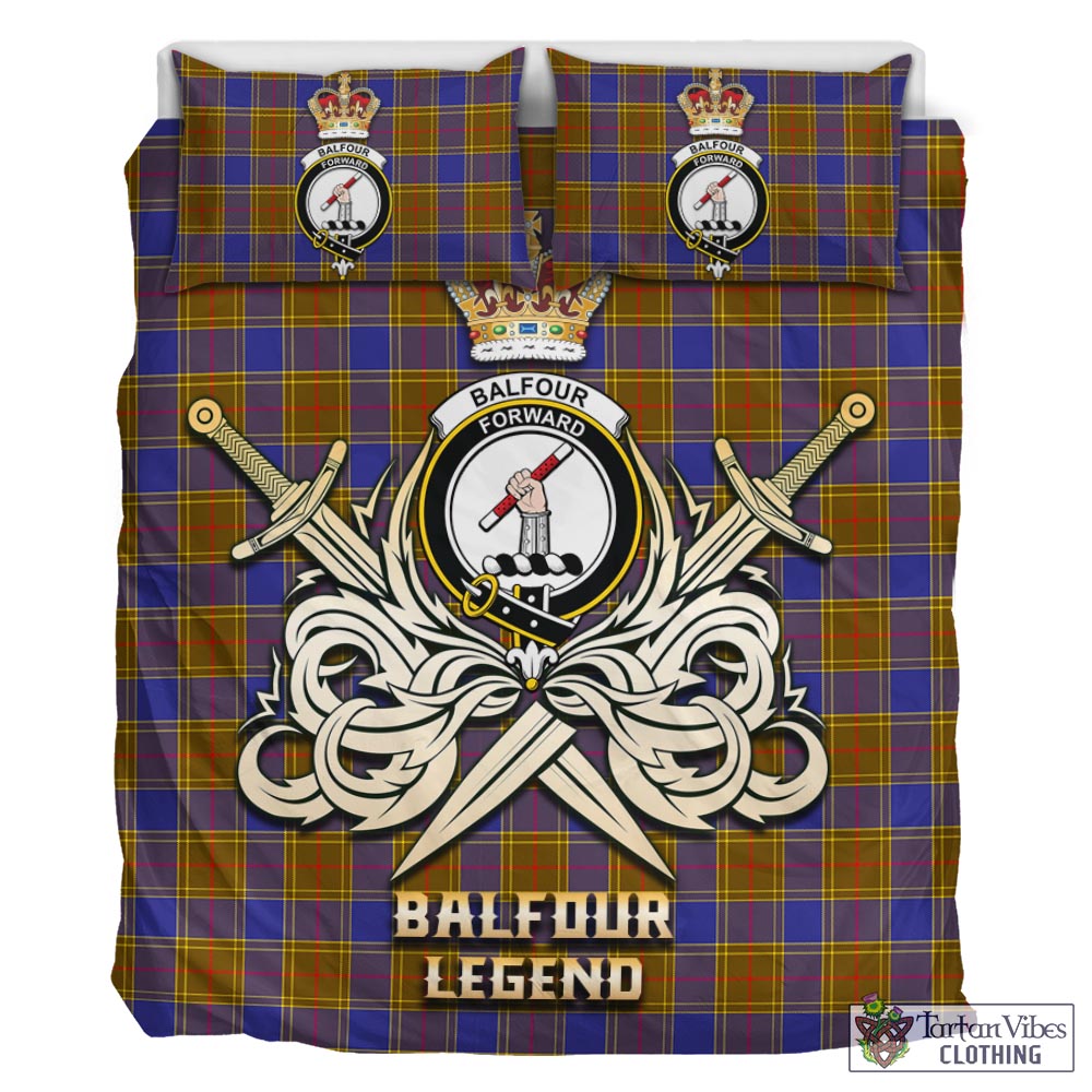 Tartan Vibes Clothing Balfour Modern Tartan Bedding Set with Clan Crest and the Golden Sword of Courageous Legacy