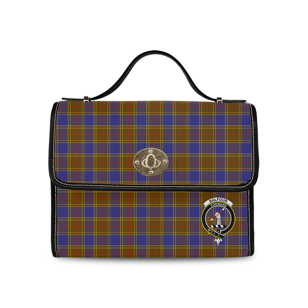 Balfour Modern Tartan Leather Strap Waterproof Canvas Bag with Family Crest - Tartanvibesclothing