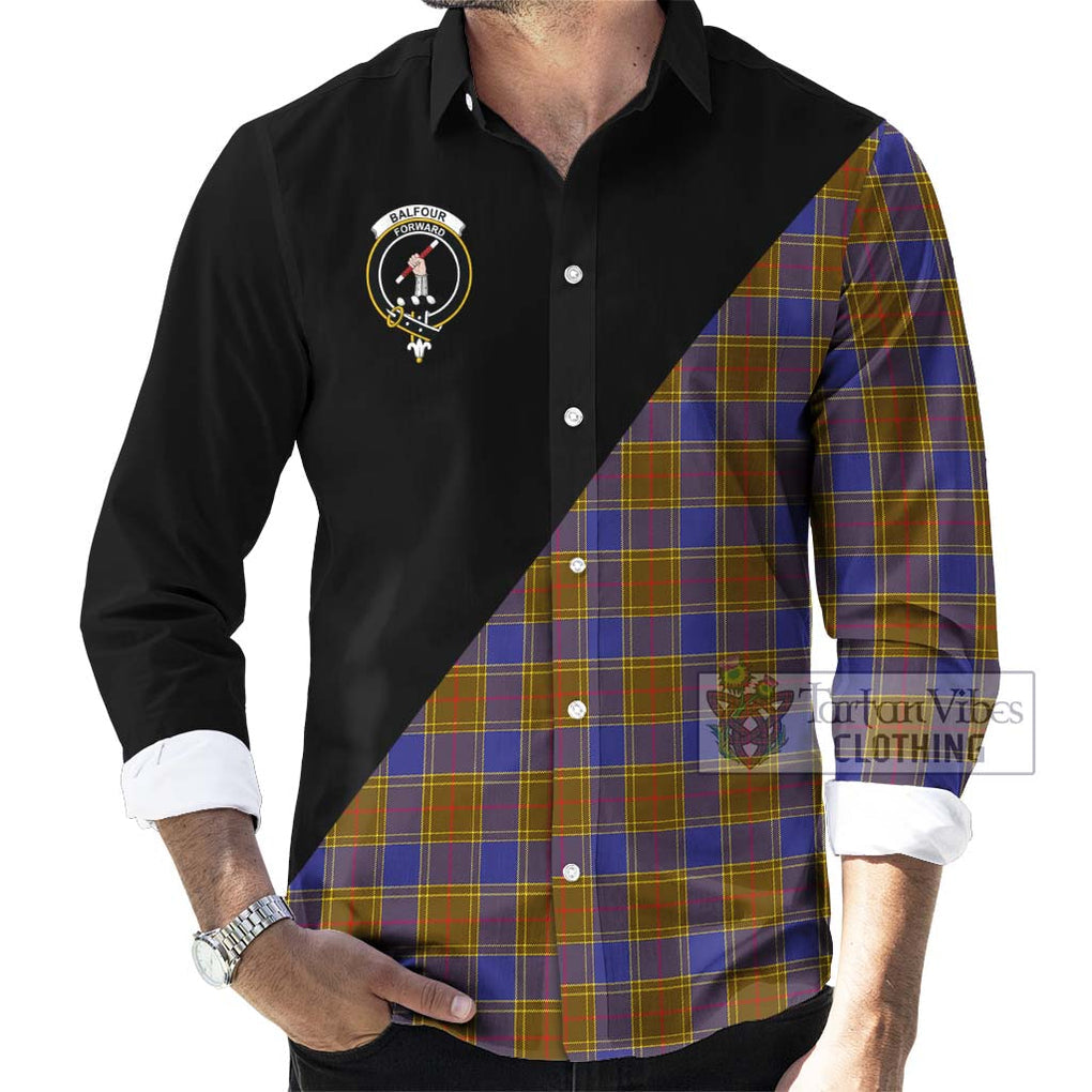 Balfour Tartan Long Sleeve Button Shirt with Family Crest and Military Logo Style - Tartanvibesclothing Shop