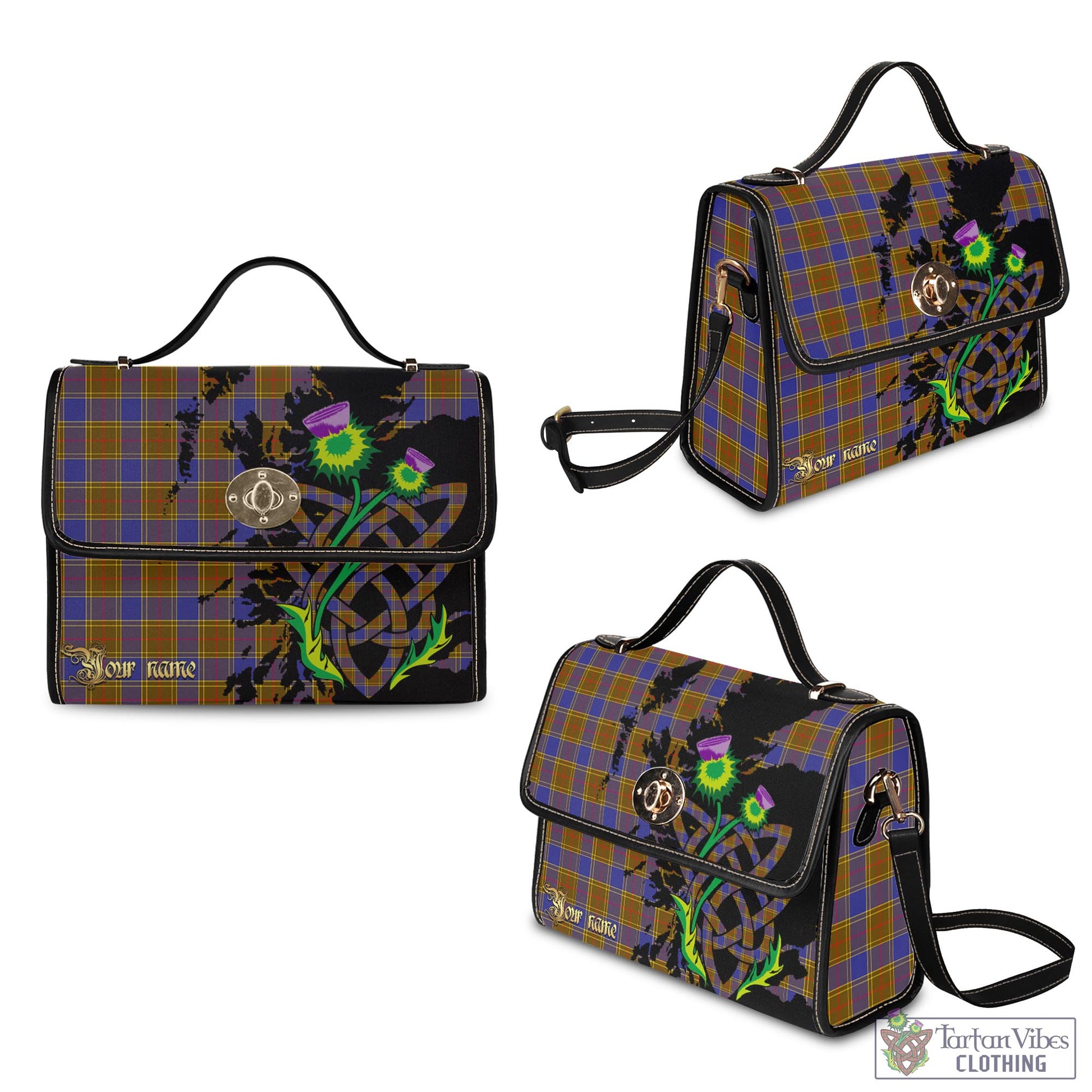 Tartan Vibes Clothing Balfour Modern Tartan Waterproof Canvas Bag with Scotland Map and Thistle Celtic Accents