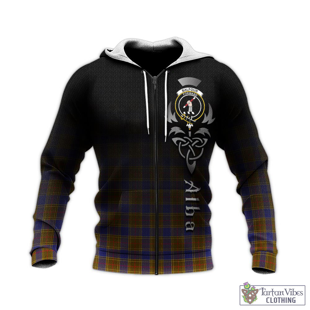 Tartan Vibes Clothing Balfour Modern Tartan Knitted Hoodie Featuring Alba Gu Brath Family Crest Celtic Inspired