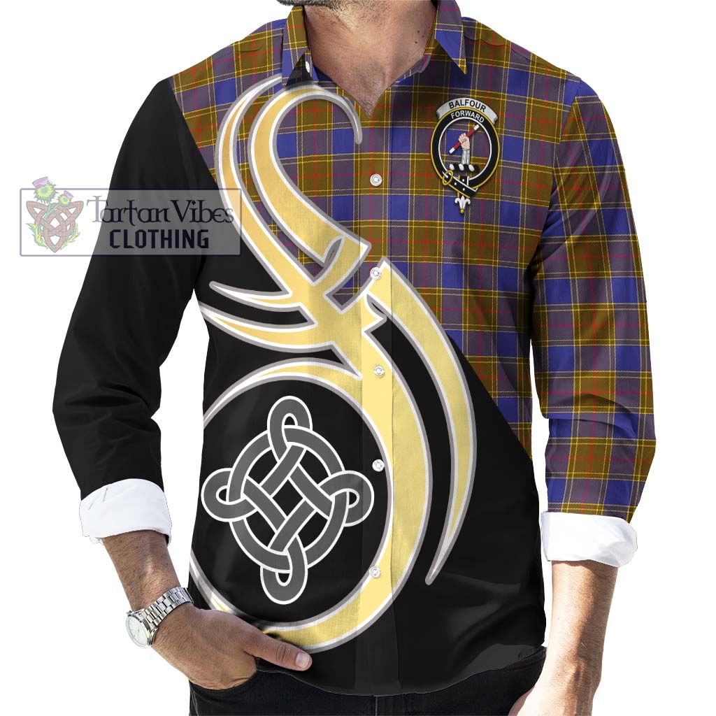 Balfour Tartan Long Sleeve Button Shirt with Family Crest and Celtic Symbol Style - Tartan Vibes Clothing