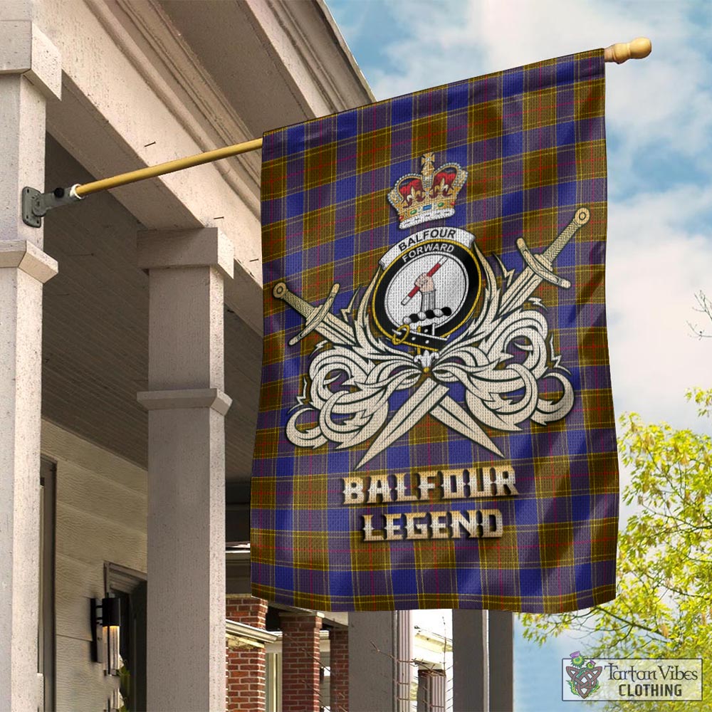 Tartan Vibes Clothing Balfour Modern Tartan Flag with Clan Crest and the Golden Sword of Courageous Legacy