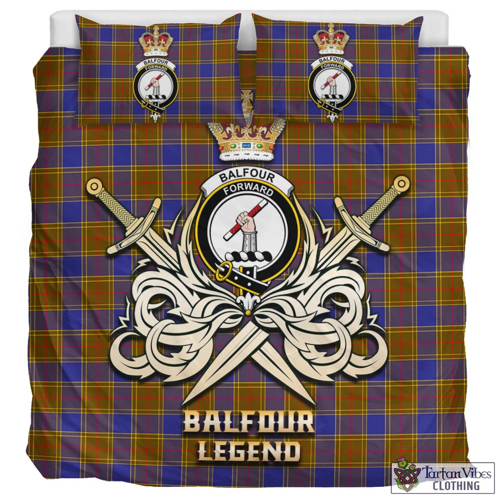 Tartan Vibes Clothing Balfour Modern Tartan Bedding Set with Clan Crest and the Golden Sword of Courageous Legacy