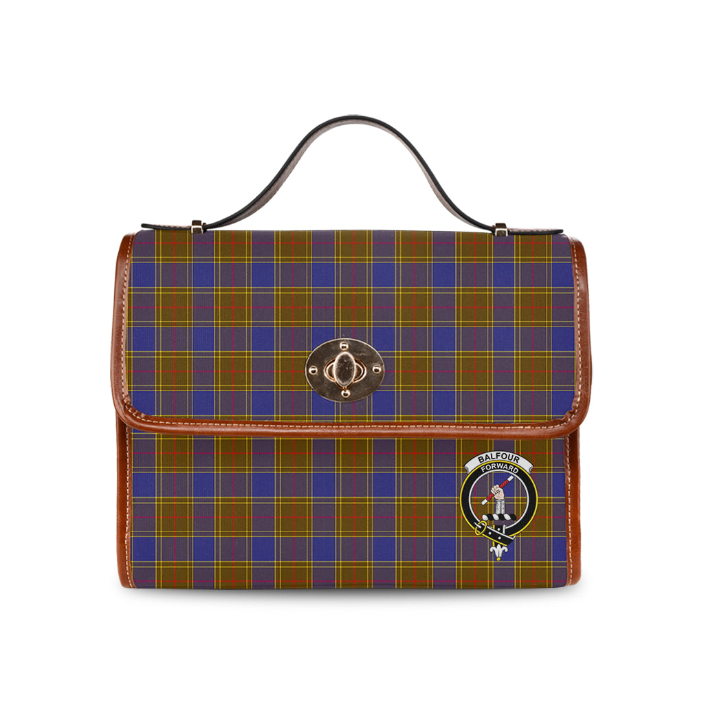 Balfour Modern Tartan Leather Strap Waterproof Canvas Bag with Family Crest - Tartanvibesclothing