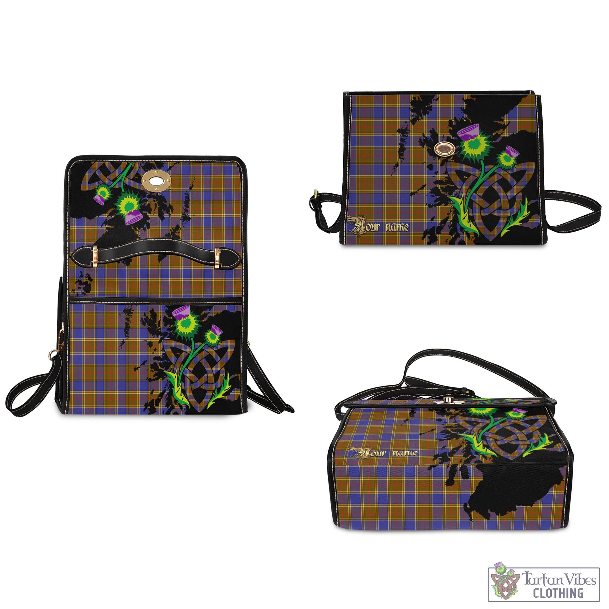 Tartan Vibes Clothing Balfour Modern Tartan Waterproof Canvas Bag with Scotland Map and Thistle Celtic Accents