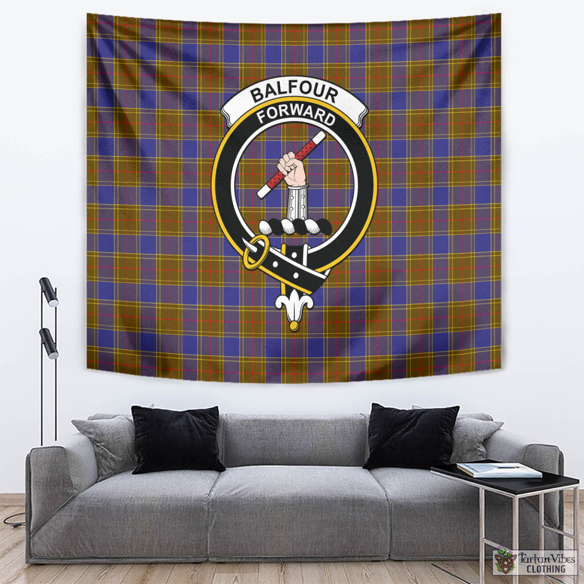 Tartan Vibes Clothing Balfour Modern Tartan Tapestry Wall Hanging and Home Decor for Room with Family Crest