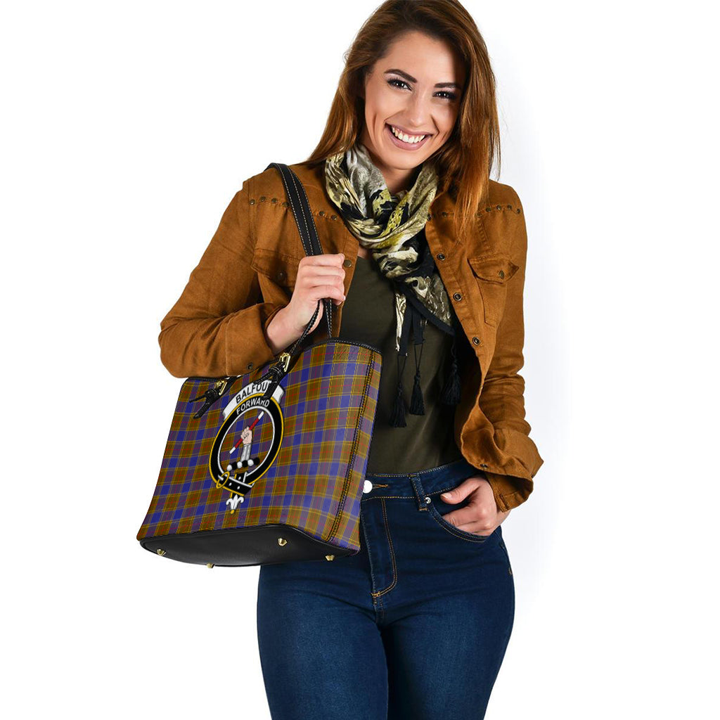 Balfour Modern Tartan Leather Tote Bag with Family Crest - Tartanvibesclothing