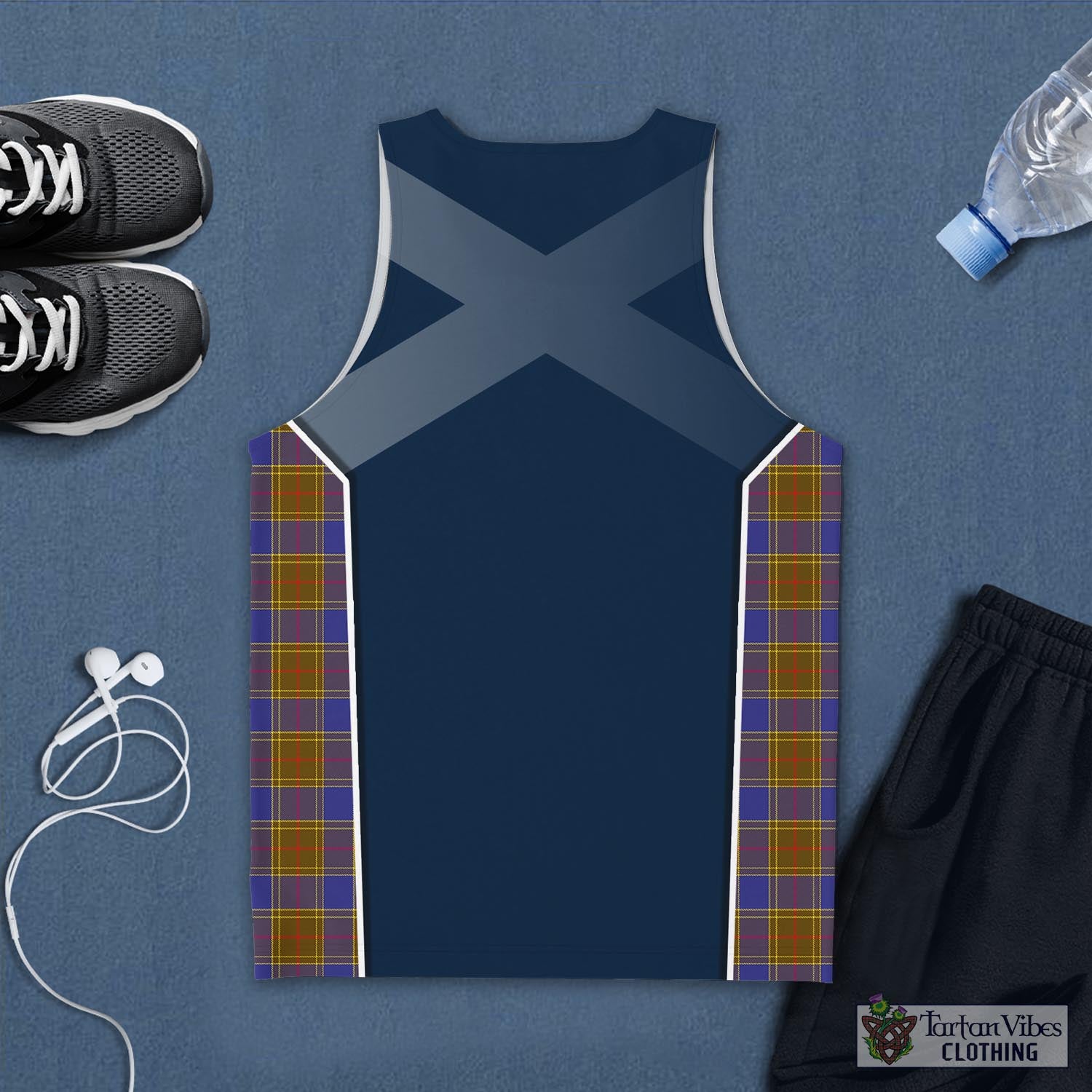 Tartan Vibes Clothing Balfour Modern Tartan Men's Tanks Top with Family Crest and Scottish Thistle Vibes Sport Style