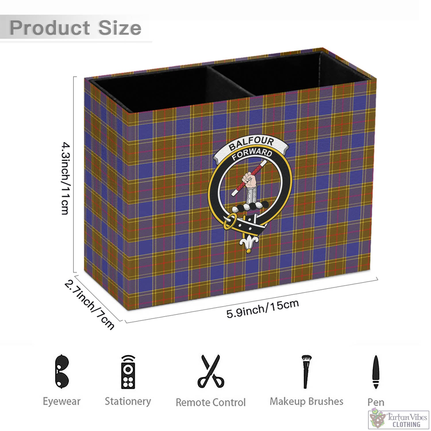 Tartan Vibes Clothing Balfour Modern Tartan Pen Holder with Family Crest