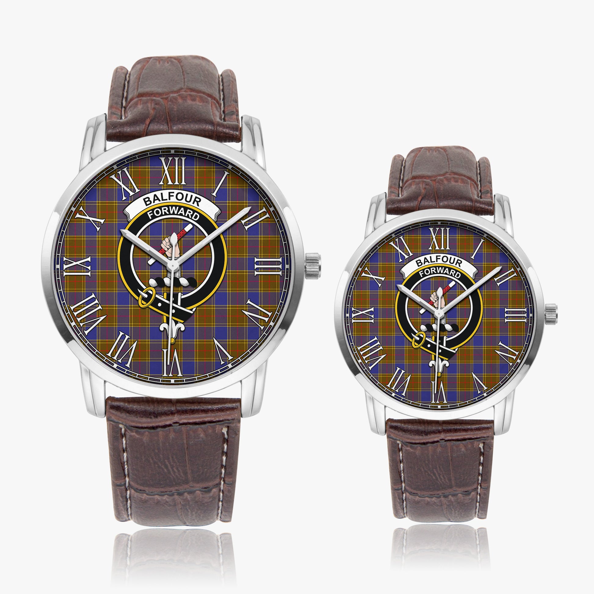 Balfour Modern Tartan Family Crest Leather Strap Quartz Watch - Tartanvibesclothing