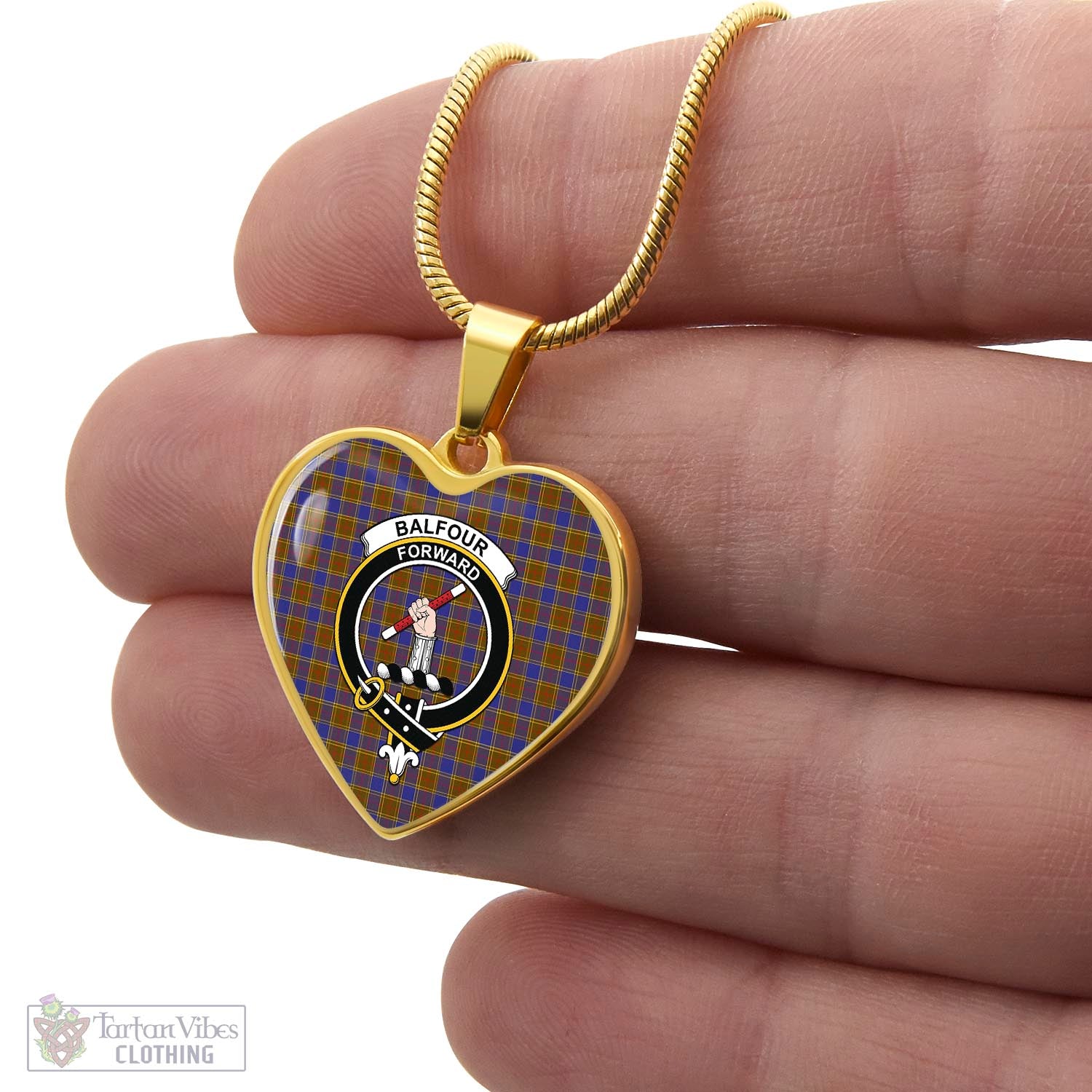 Tartan Vibes Clothing Balfour Modern Tartan Heart Necklace with Family Crest