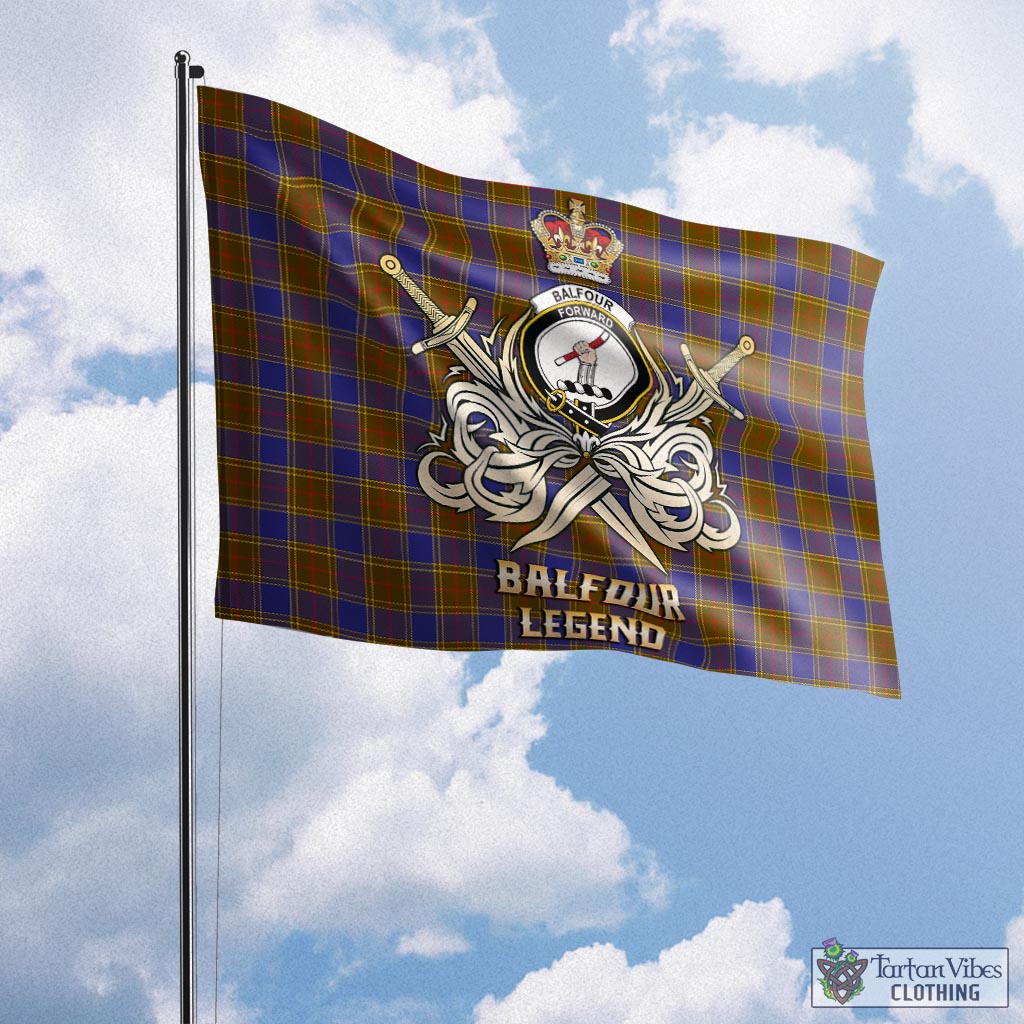 Tartan Vibes Clothing Balfour Modern Tartan Flag with Clan Crest and the Golden Sword of Courageous Legacy