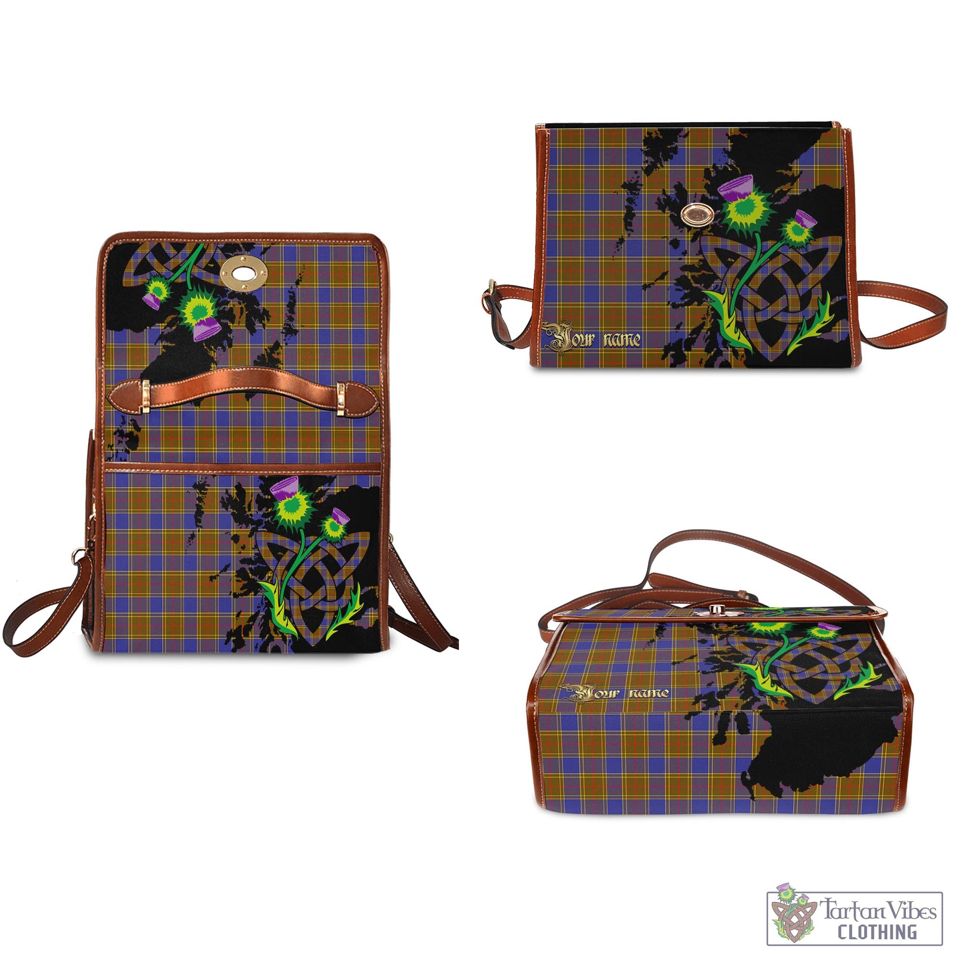 Tartan Vibes Clothing Balfour Modern Tartan Waterproof Canvas Bag with Scotland Map and Thistle Celtic Accents