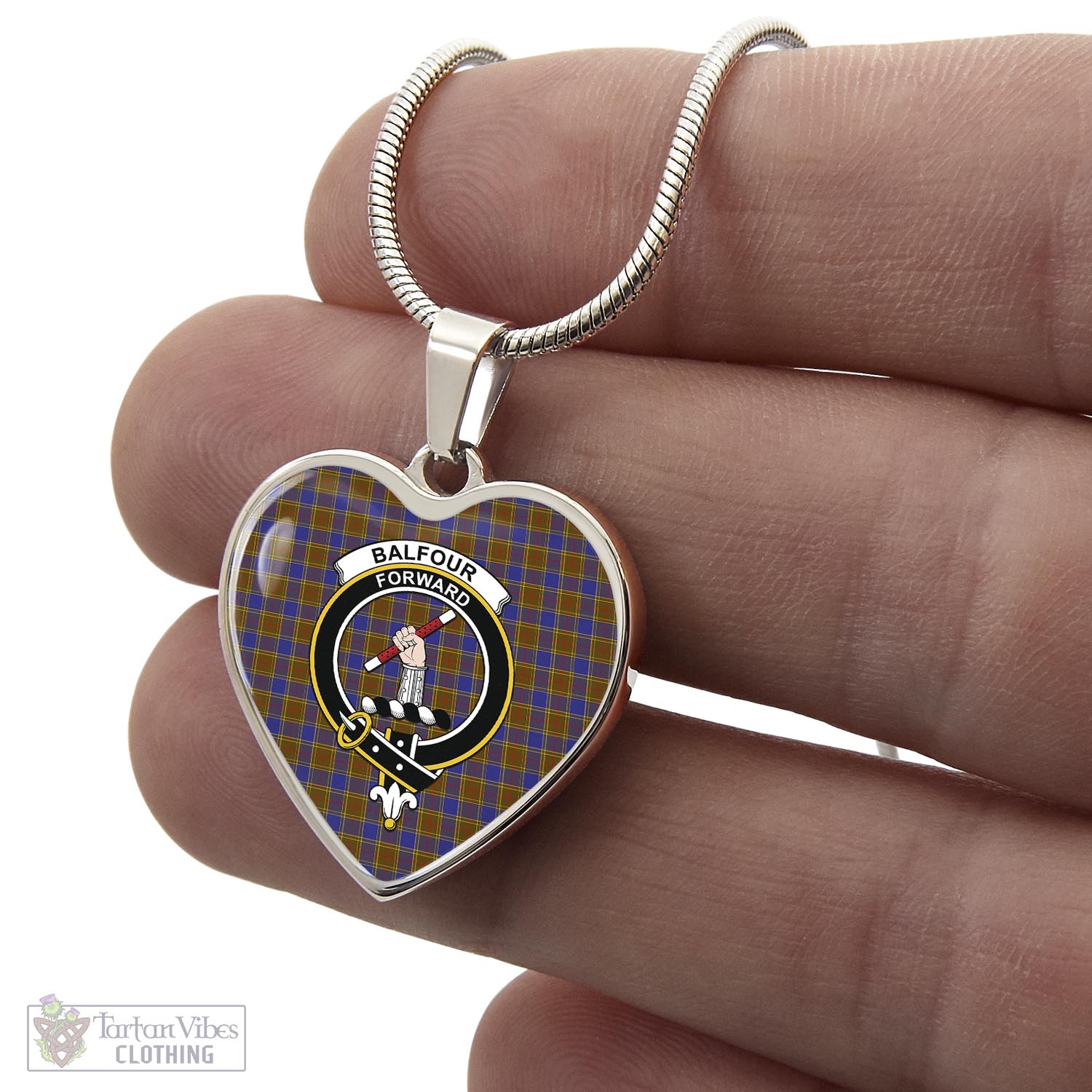 Tartan Vibes Clothing Balfour Modern Tartan Heart Necklace with Family Crest