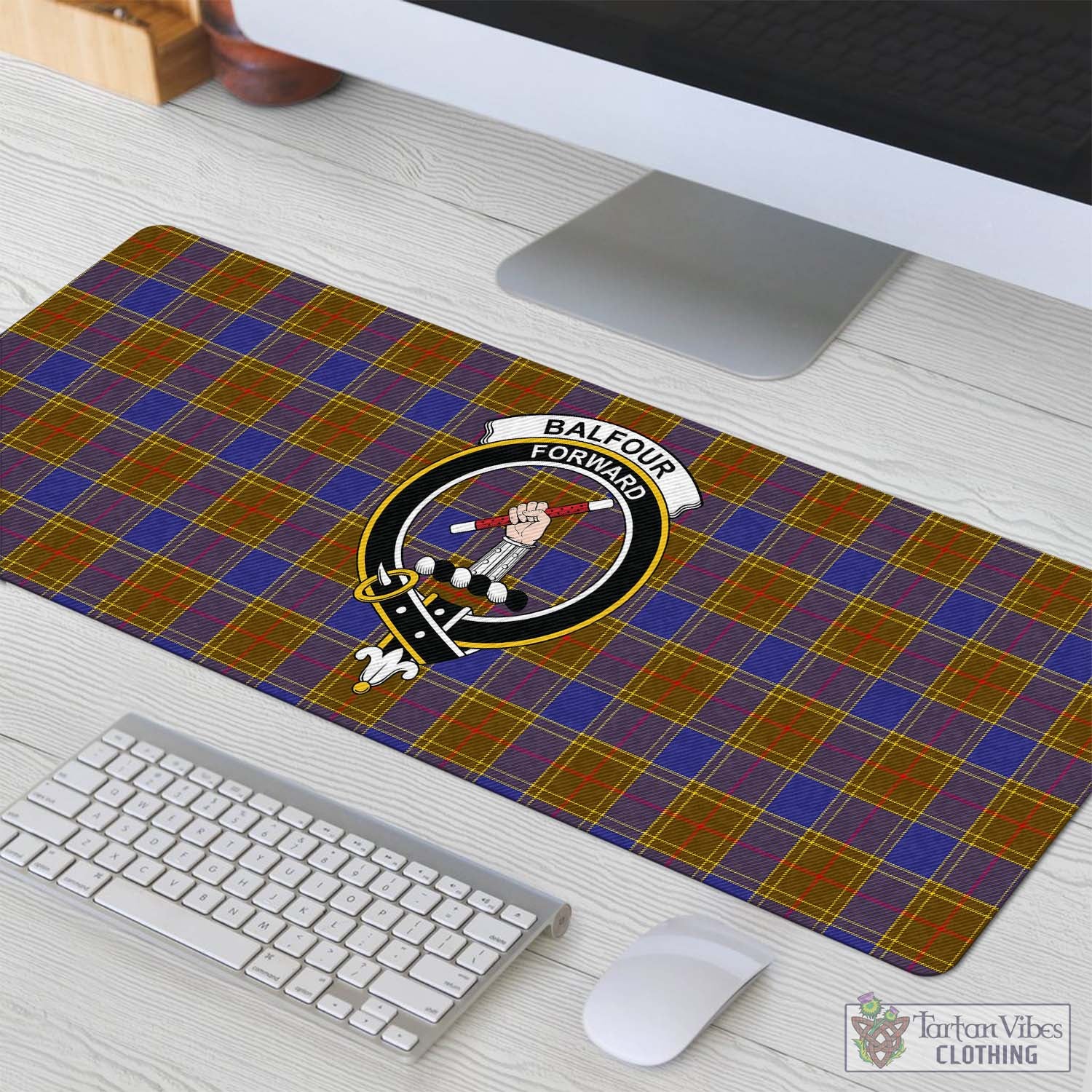 Tartan Vibes Clothing Balfour Modern Tartan Mouse Pad with Family Crest