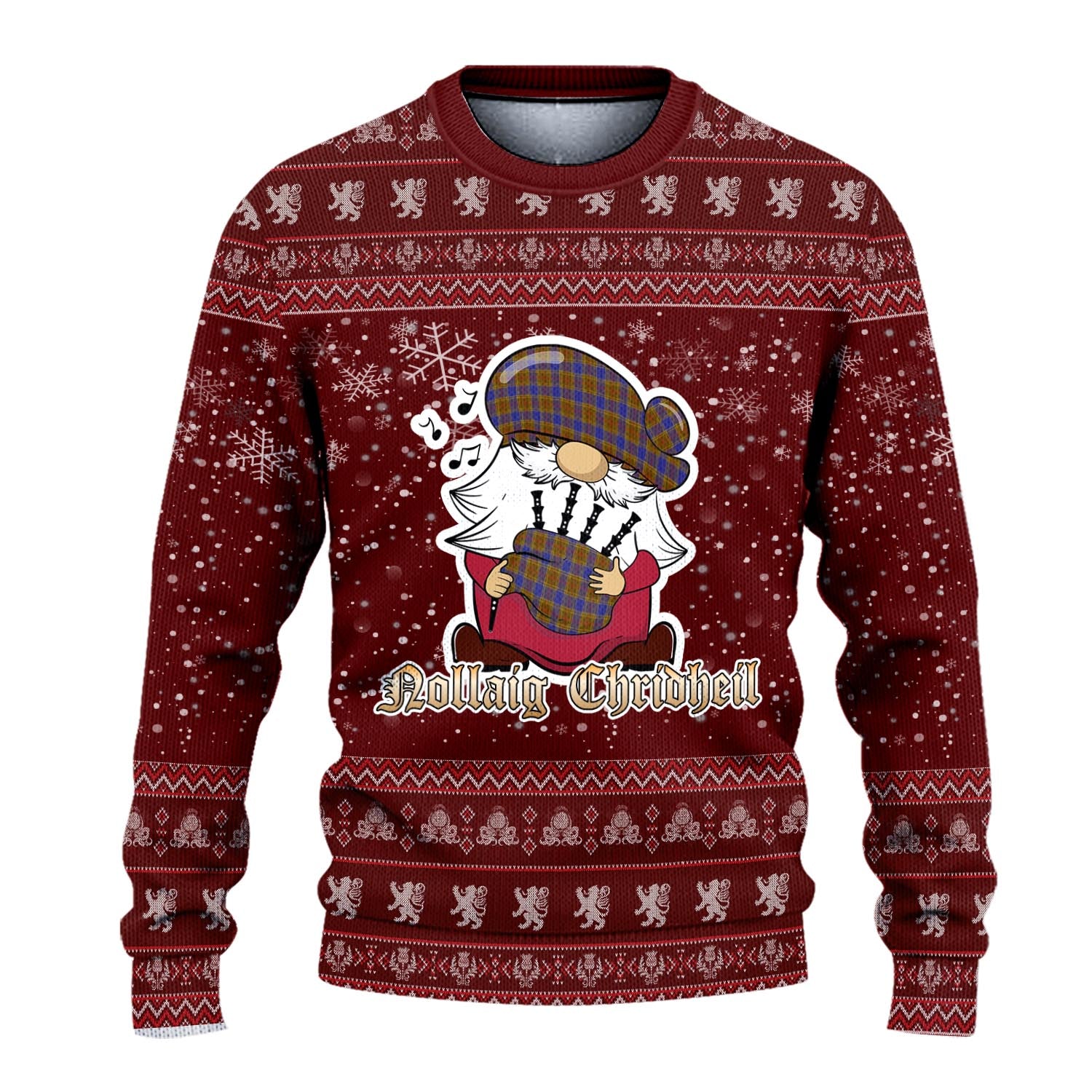 Balfour Modern Clan Christmas Family Knitted Sweater with Funny Gnome Playing Bagpipes - Tartanvibesclothing