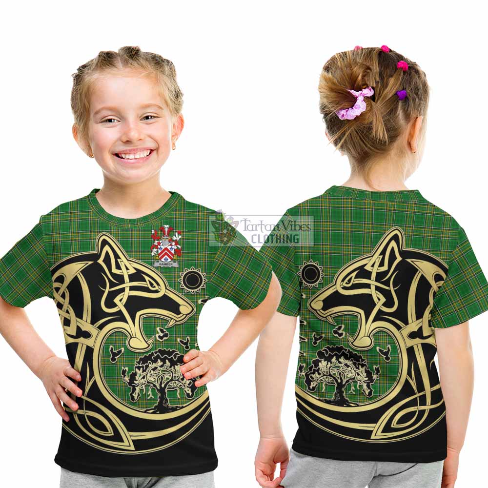 Tartan Vibes Clothing Bamber Irish Tartan Kid T-Shirt with Coat of Arms Celtic Wolf Style