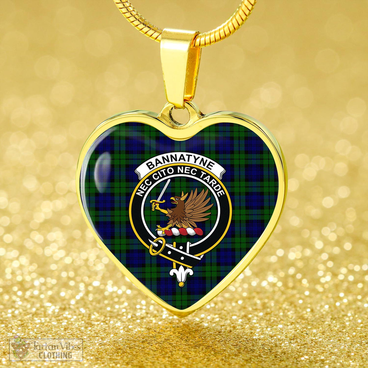 Bannatyne Tartan Heart Necklace with Family Crest - Tartan Vibes Clothing