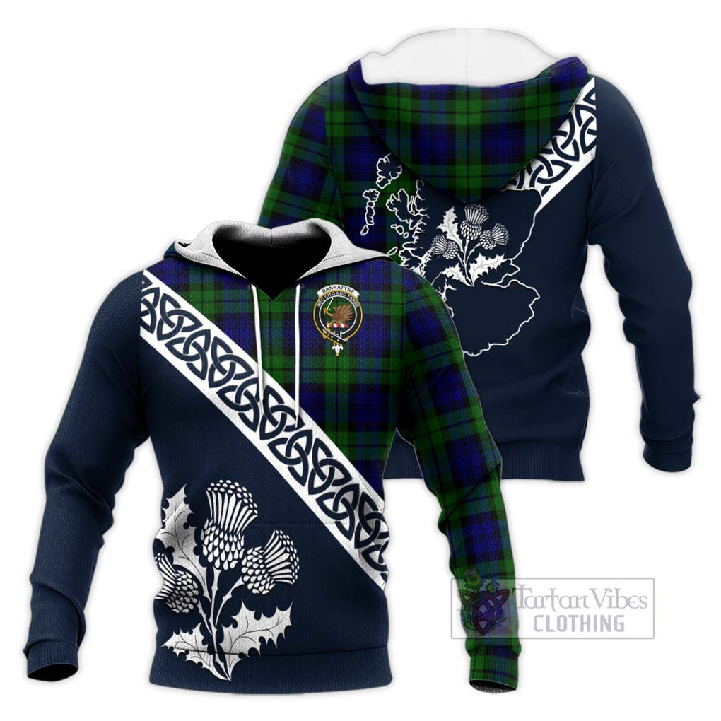 Tartan Vibes Clothing Bannatyne Tartan Knitted Hoodie Featuring Thistle and Scotland Map