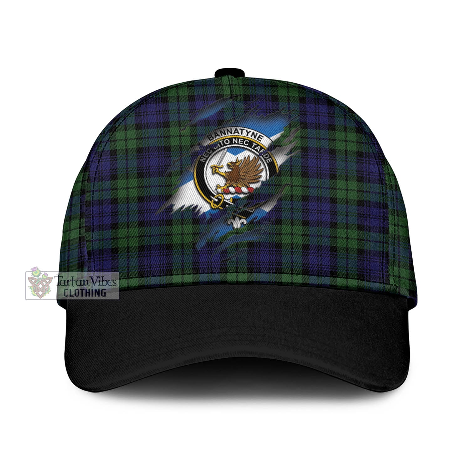 Tartan Vibes Clothing Bannatyne Tartan Classic Cap with Family Crest In Me Style