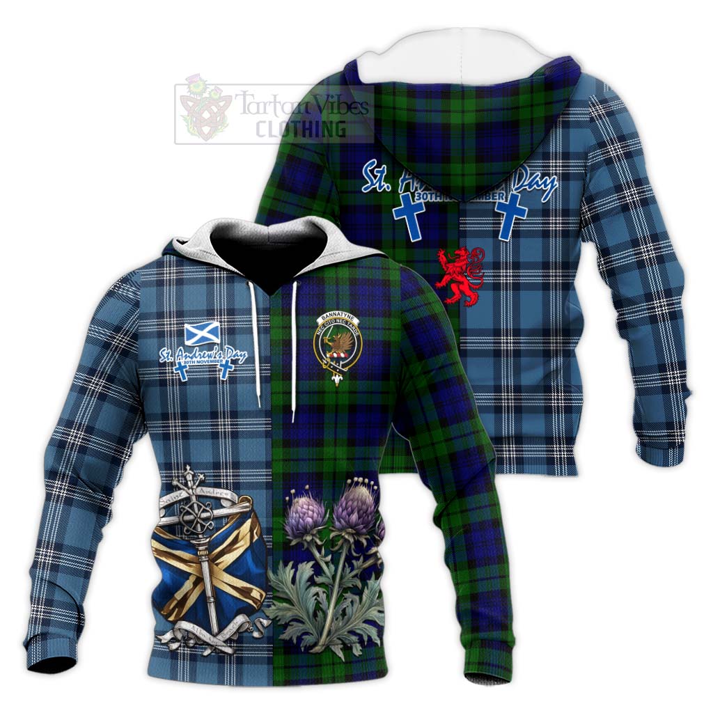 Tartan Vibes Clothing Bannatyne Tartan Knitted Hoodie Happy St. Andrew's Day Half Tartan Style