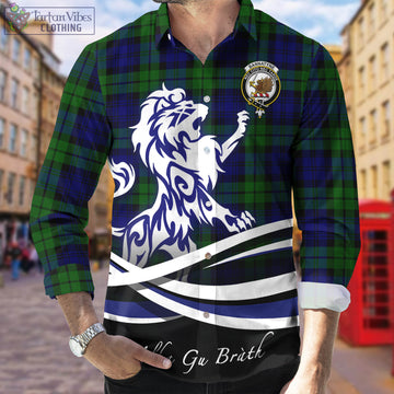 Bannatyne Tartan Long Sleeve Button Up Shirt with Alba Gu Brath Regal Lion Emblem Men's Shirt - Tartan Vibes Clothing