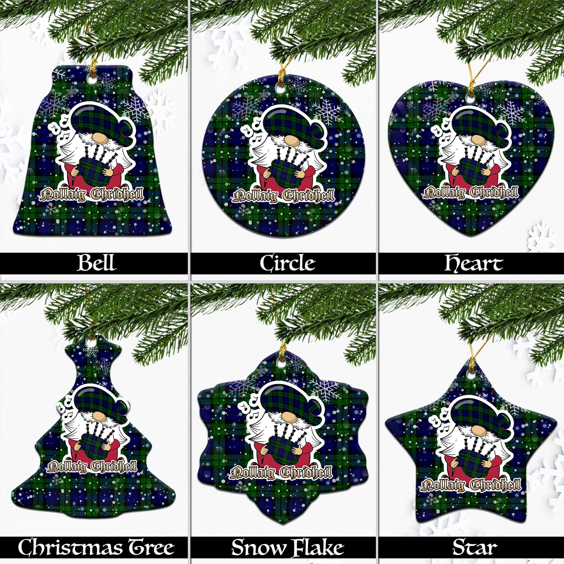 Bannatyne Tartan Christmas Ornaments with Scottish Gnome Playing Bagpipes Ceramic - Tartanvibesclothing