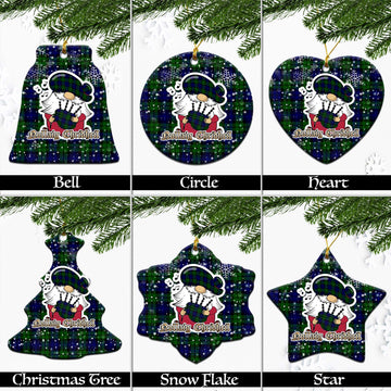 Bannatyne Tartan Christmas Ceramic Ornaments with Scottish Gnome Playing Bagpipes