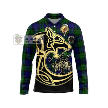 Bannatyne Tartan Long Sleeve Polo Shirt with Family Crest Celtic Wolf Style Unisex - Tartan Vibes Clothing