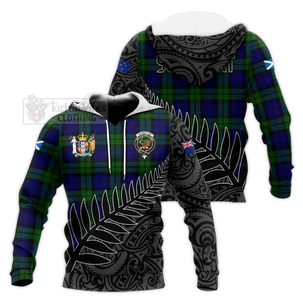 Tartan Vibes Clothing Bannatyne Crest Tartan Knitted Hoodie with New Zealand Silver Fern Half Style