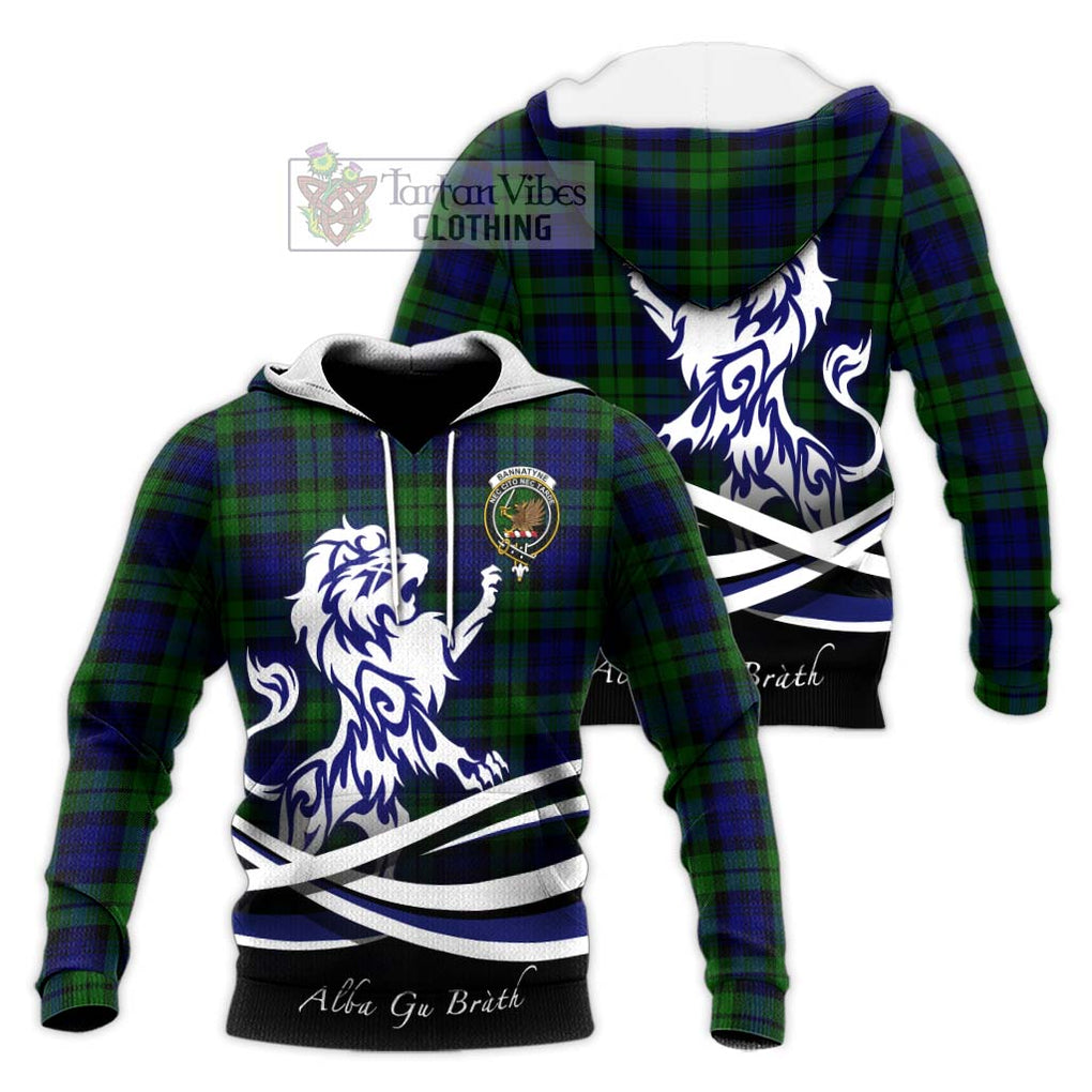 Bannatyne Tartan Knitted Hoodie with Alba Gu Brath Regal Lion Emblem Unisex Knitted Pullover Hoodie - Tartanvibesclothing Shop