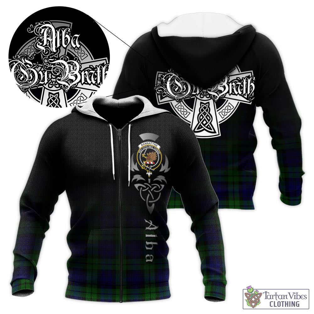 Tartan Vibes Clothing Bannatyne Tartan Knitted Hoodie Featuring Alba Gu Brath Family Crest Celtic Inspired